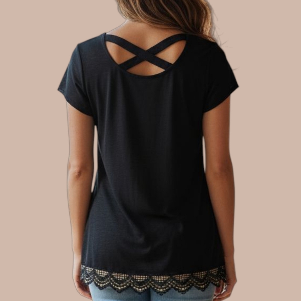 🖤Xhilaration Short Sleeve Lightweight Sweater in Black with Lace Detail